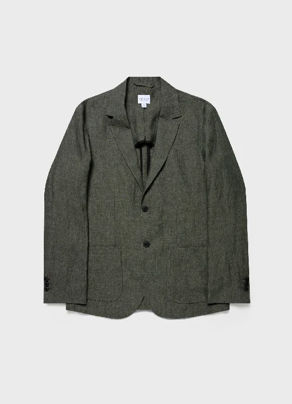 Men's Coats with Belted WaistsMen's Linen Unstructured Blazer in Light Khaki