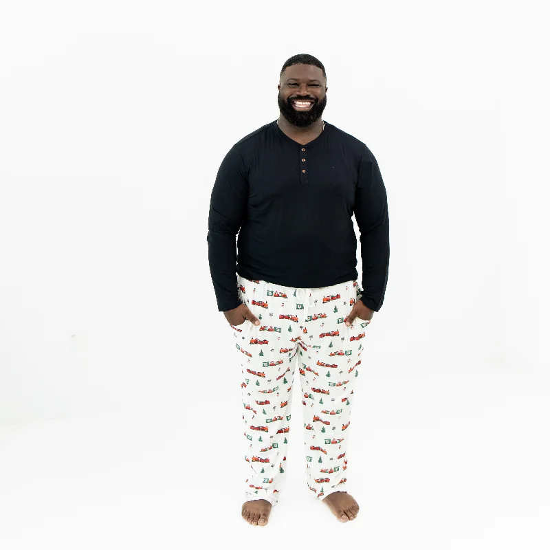 Men's Pants with Hidden ButtonsMen's Lounge Pants in Holiday Train