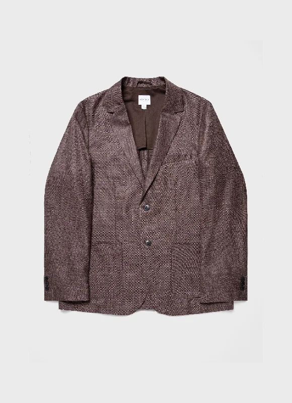 Casual Men's Bomber JacketsMen's Silk Linen Wool Blazer in Dark Sand