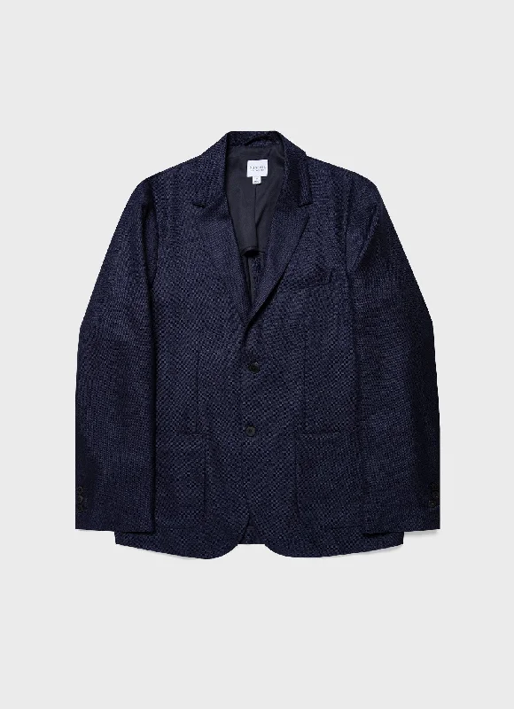 Men's Coats with ButtonsMen's Silk Linen Wool Blazer in Navy