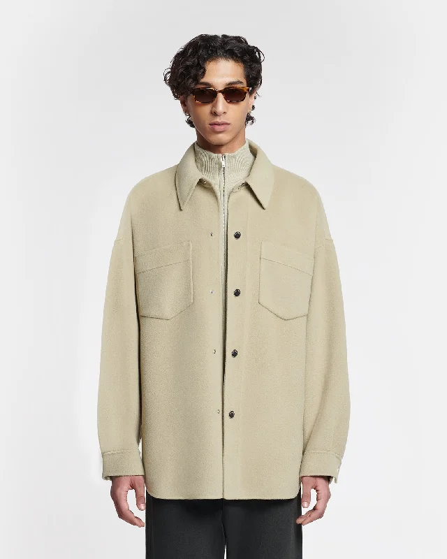 Men's Coats for Everyday WearMartin - Double Wool And Silk Blend Overshirt - Pale Olive