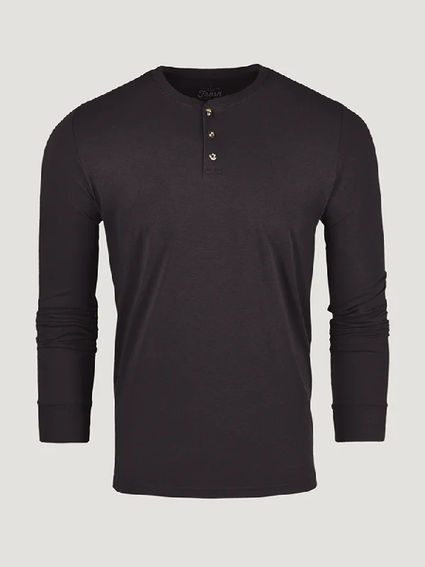 Men's Shirts with Embroidered DesignsAnchor Black Long Sleeve Henley