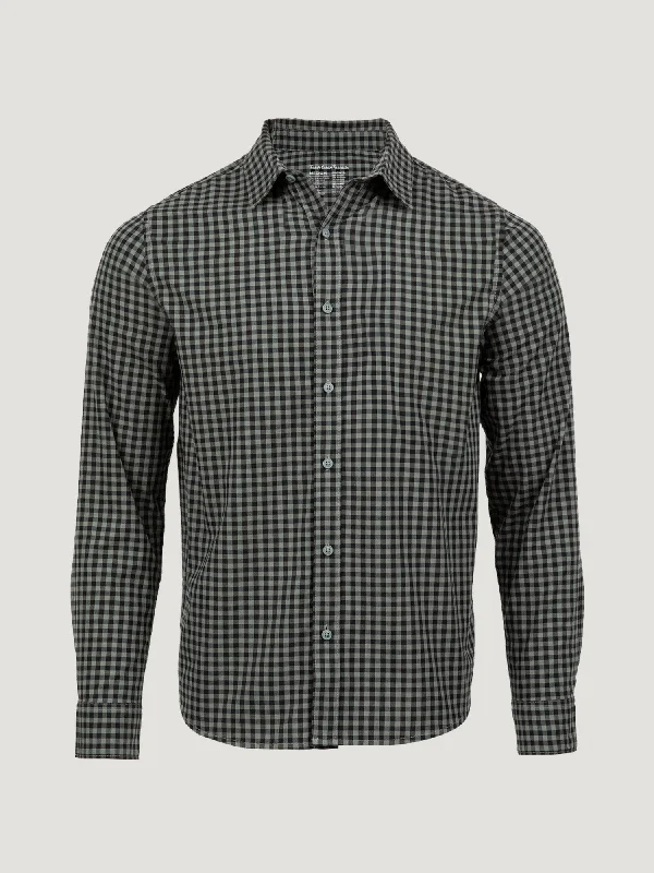 Men's Short-Sleeved ShirtsBlack + Mercury Green Gingham Long Sleeve Button Up