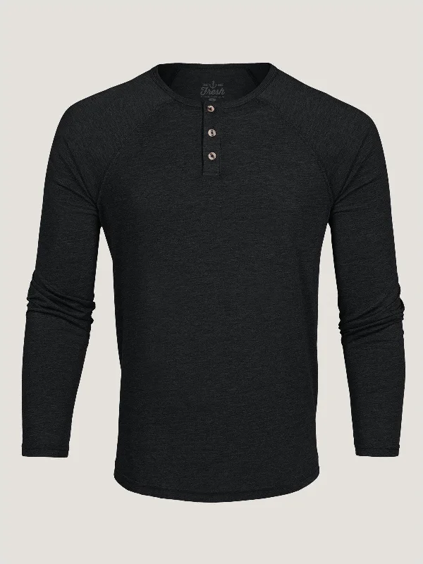 Men's Shirts with Cowl NecksBlack Slim Fit Long Sleeve Henley