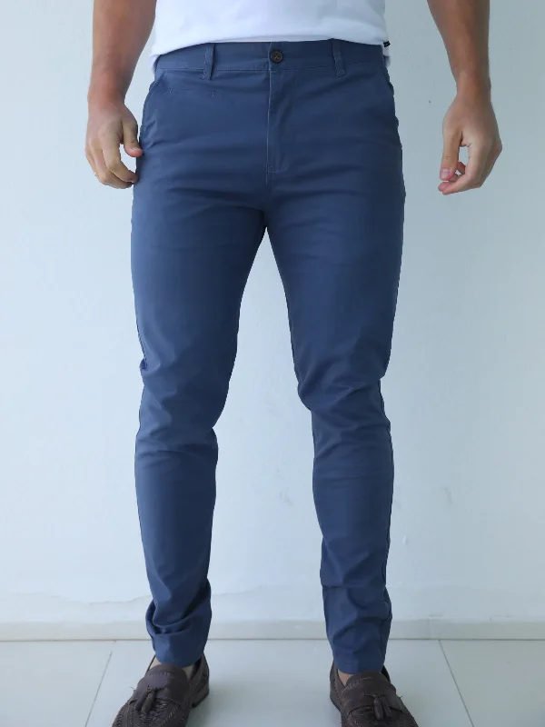 Men's High-Waisted Pants for a Retro StyleStretch Chinos - Blue