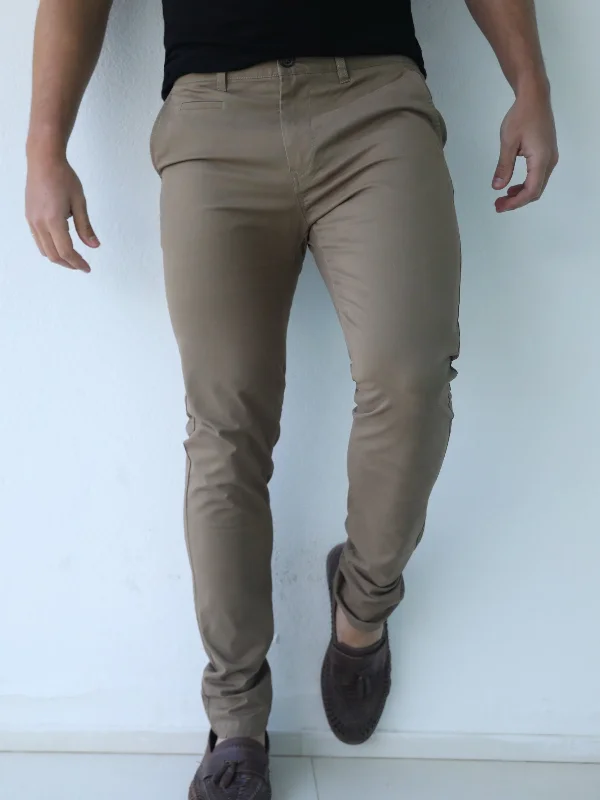 Men's Pants with Appliqué DetailsStretch Chinos - Brown