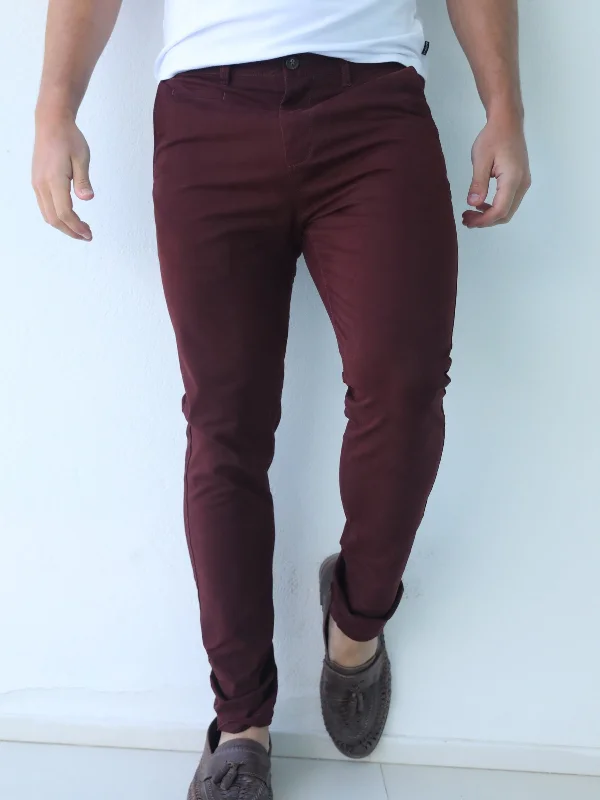 Stylish Men's Cargo PantsStretch Chinos - Burgundy