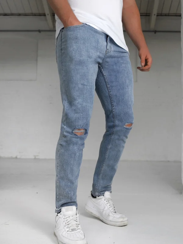 Men's Pants with Side PocketsVol. 9 Slim Ripped Jeans - Blue