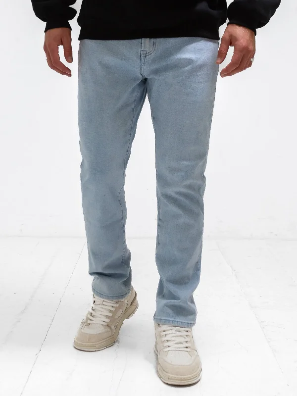 Men's Pants with Zippered PocketsVol.13 Straight Jeans - Light Blue