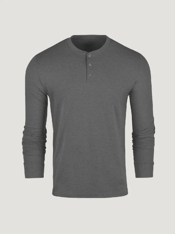 Men's Shirts with Snap ButtonsCarbon Grey Long Sleeve Henley