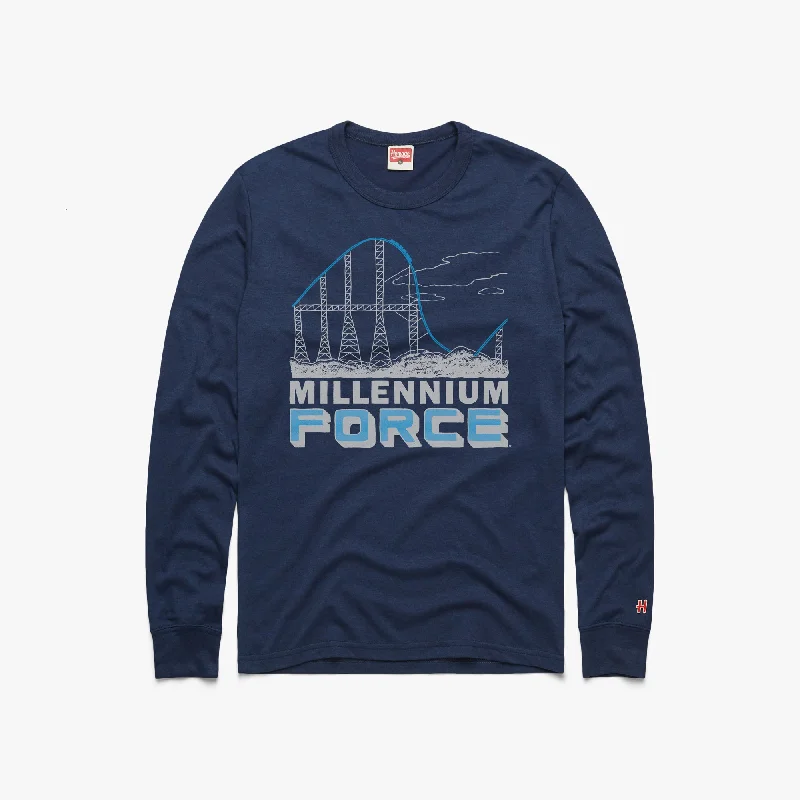 Men's Shirts with TiesCedar Point Millennium Force Drop Long Sleeve Tee