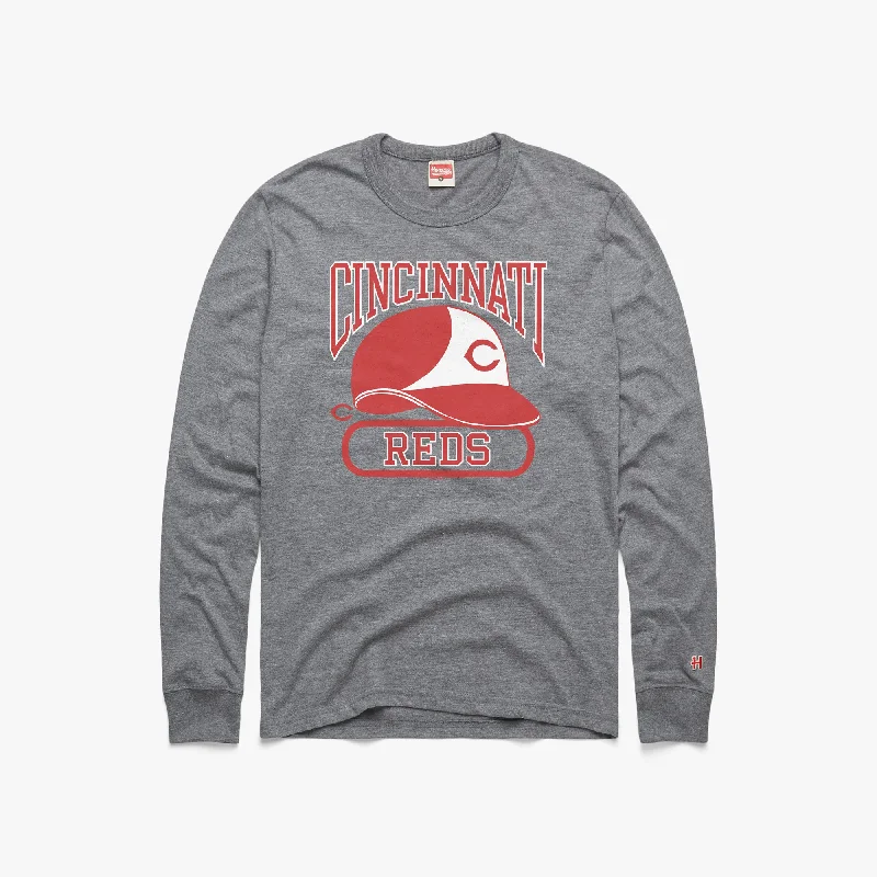 Men's Shirts for HikingCincinnati Reds Helmet Long Sleeve Tee