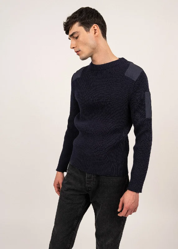 Men's Shirts with Tab CollarsCondor military inspired jumper - in pure new wool, with canvas patches (MARINE)