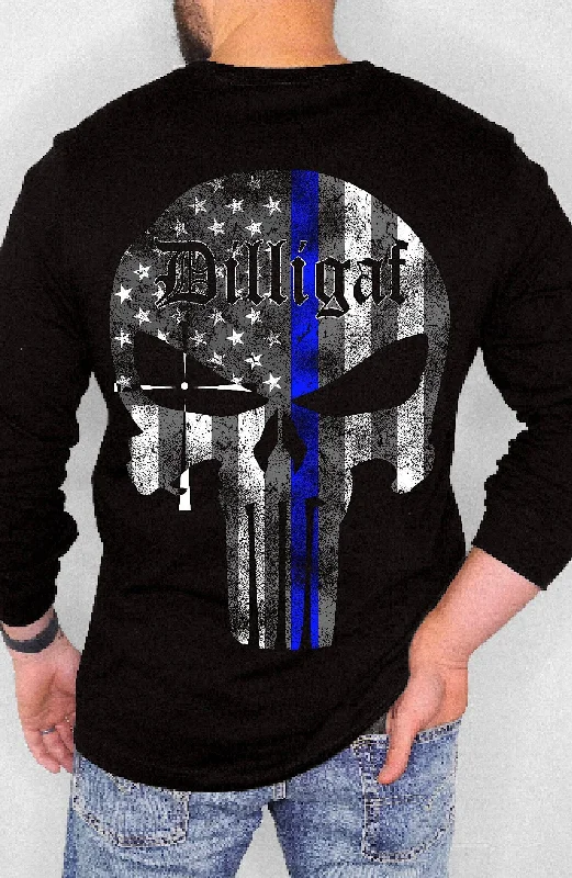 Men's Shirts with Striped PatternsBlue Lives Matter Punisher Longsleeve