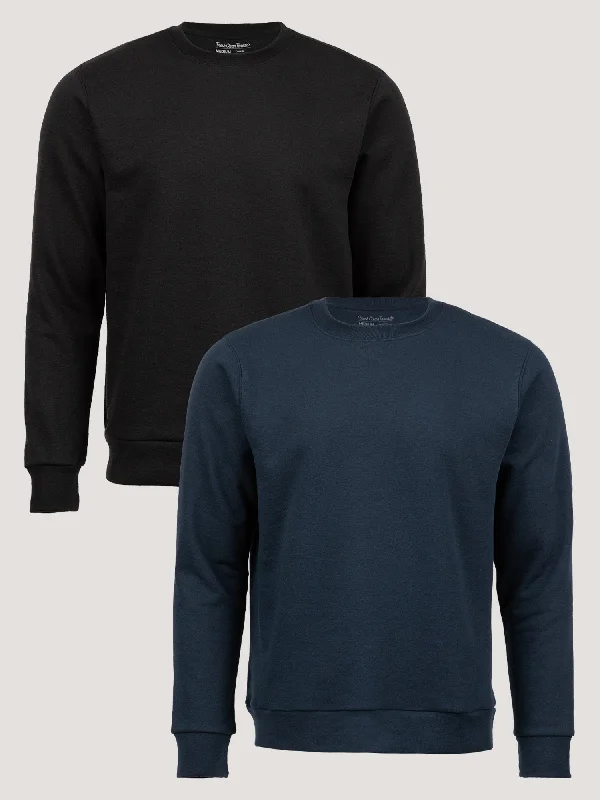 Stylish Men's HenleysCrew Sweatshirt Black + Dark Navy 2-Pack