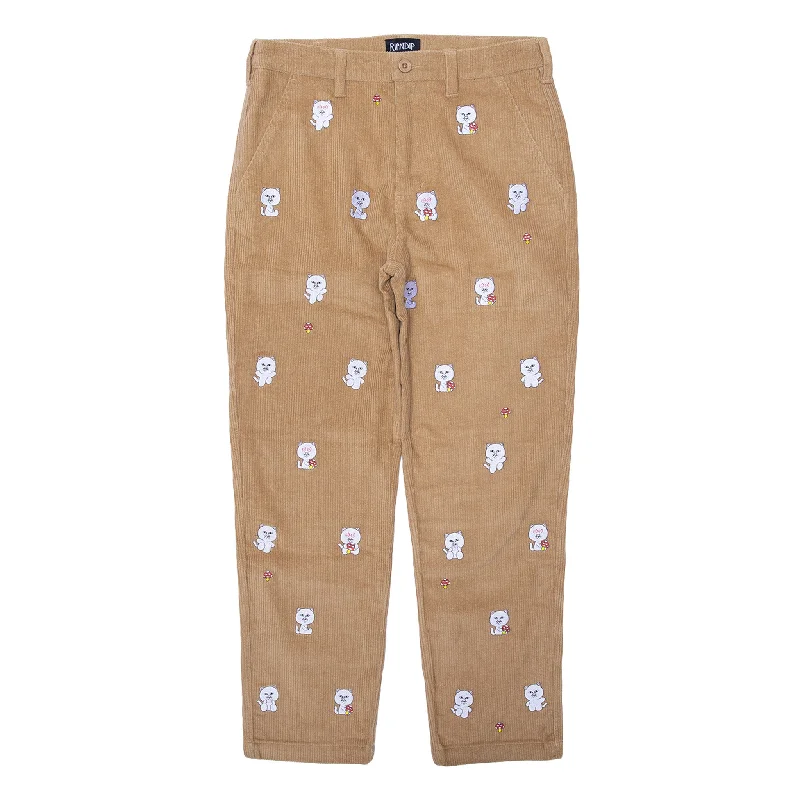 Men's Button-Fly Pants for a Traditional TouchHello Nermy Corduroy Embroidered Pants (Tan)