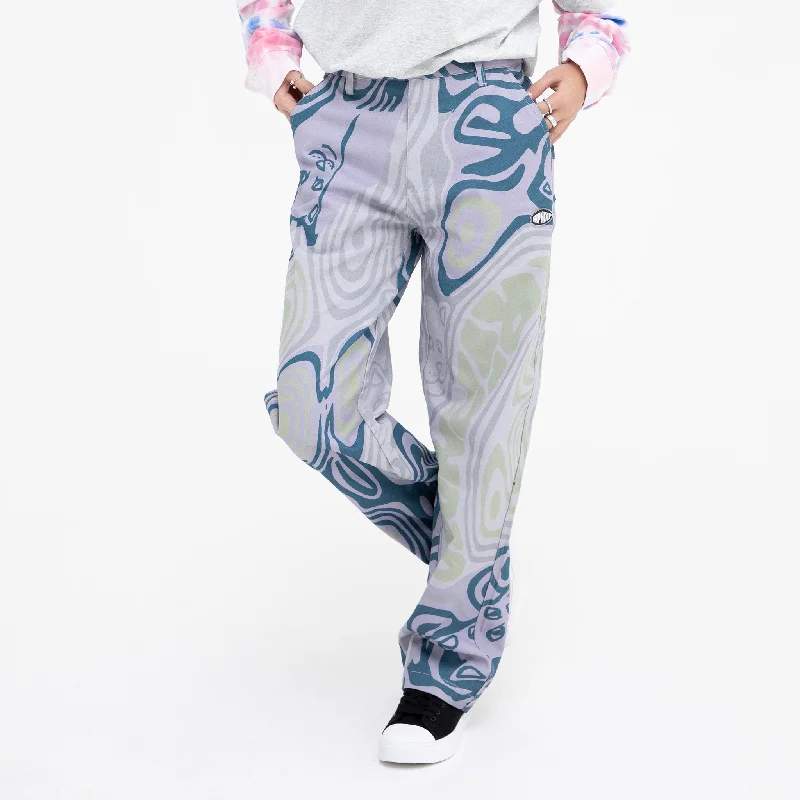 Men's Pants with Contrast Fabric PanelsHypnotic Twill Pants (Grey/Lavender/Neon)