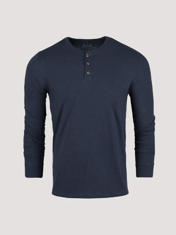 Men's Shirts with Ruffled HemlinesIndigo Blue Long Sleeve Henley