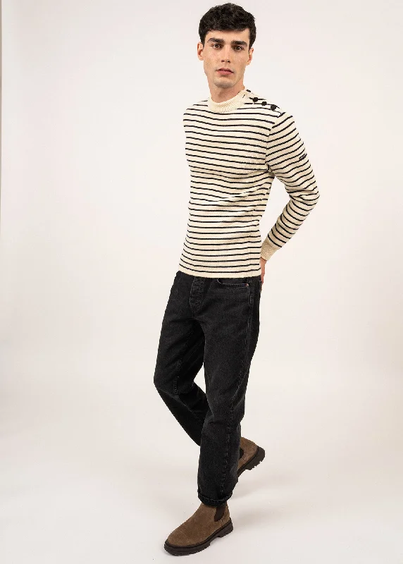 Men's Shirts with Zippered PocketsMatelot authentic striped sailor jumper - slim fit, in pure new wool (ECRU/MARINE)