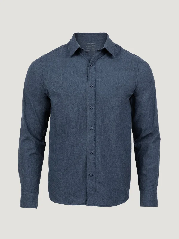 Men's Shirts with Roll-Up SleevesNavy Long Sleeve Button Up