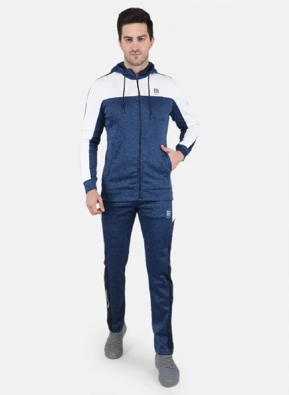 Men Blue Self Design Tracksuit