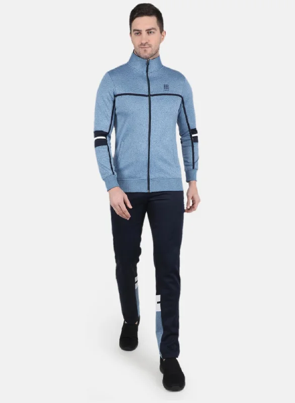 Men Blue Solid Tracksuit