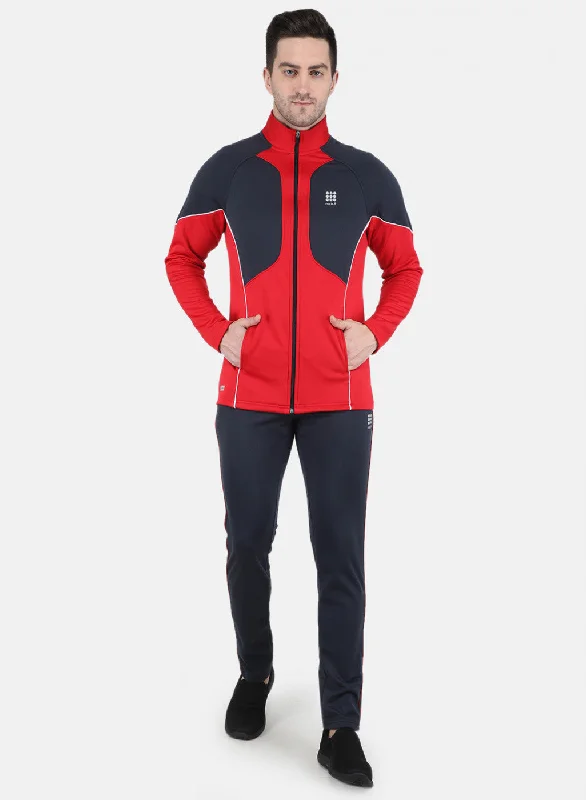 Men Red Solid Tracksuit