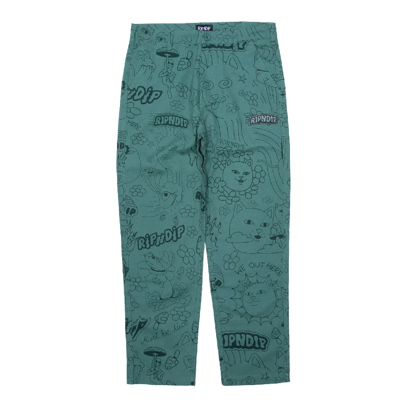 Warm Men's Fleece-Lined PantsScribble Cotton Twill Pants (Forest Green)