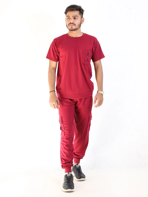 SN Men's Track Suit Pocket Plain Maroon