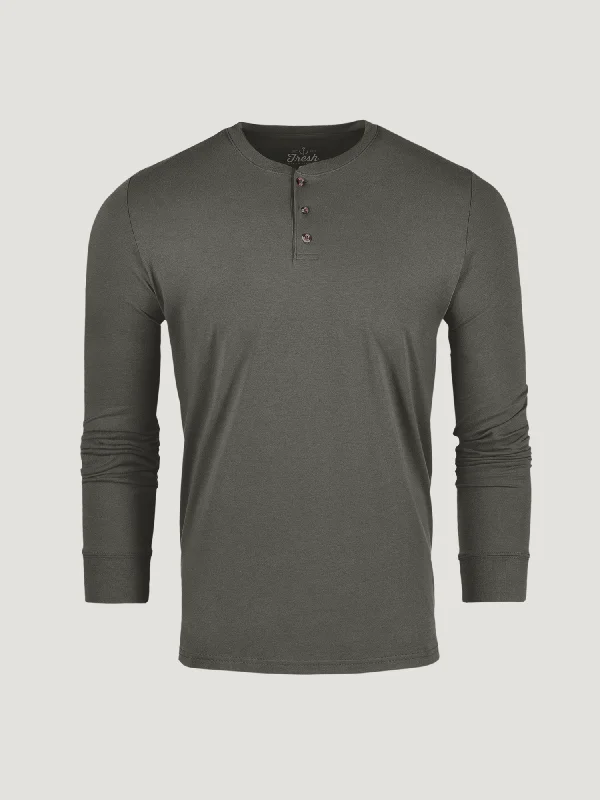 Men's Shirts with High NecksStone Green Long Sleeve Henley