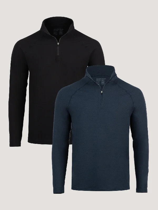 Men's Shirts with Patchwork SleevesTech Quarter Zip Black + Navy 2-Pack