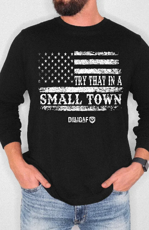 Men's Shirts with Contrast CollarsTry That In A Small Town/ Flag Longsleeve